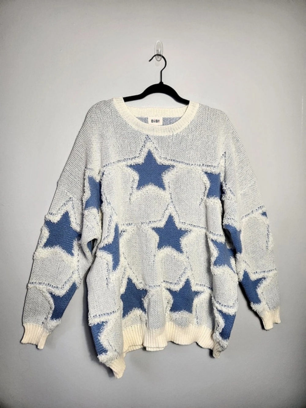 NWT BiBi Oversized Chunky Knit Star Pattern Slouchy Tunic Pullover Sweater large